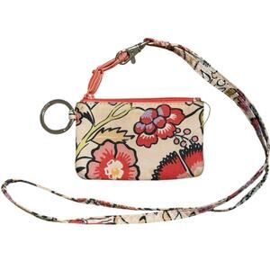Vera Bradley Zip ID Case & Lanyard Combo Pink Red Green Floral Keychain Wallet